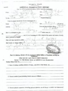 police p3 med. exam report for kihara construction accident. p1 22