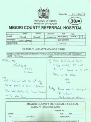 migori county ref. hosp. bells pub attack 18 06 2014 clinic card no. 25274 14 1 1