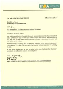 ipoa pdf attachment follow ups on migori police station complaints from way back in 2016 after the traffic dept. absconded impounding the accident canter due to corrupt owade advocates 1